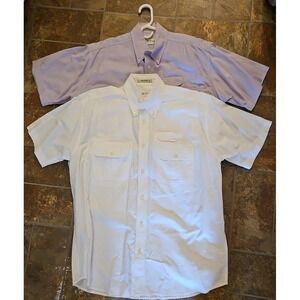 Orvis Short Sleeve Button-down Fishing Shirt Men's White Purple 100% Cotton